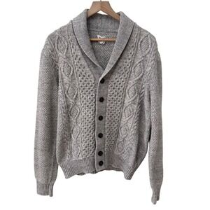 Gap Cardigan Sweater Large Gray Cable Knit Shawl Collar Button Front Mens